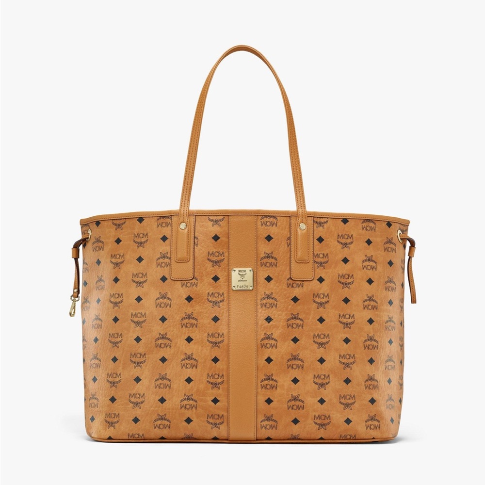 MCM Large Reversible Cognac Liz Shopper Tote In Visetos